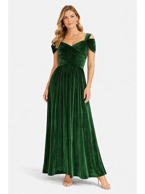 Emerald Green Velvet Maxi Dress Off Shoulder Formal Gown Size 6